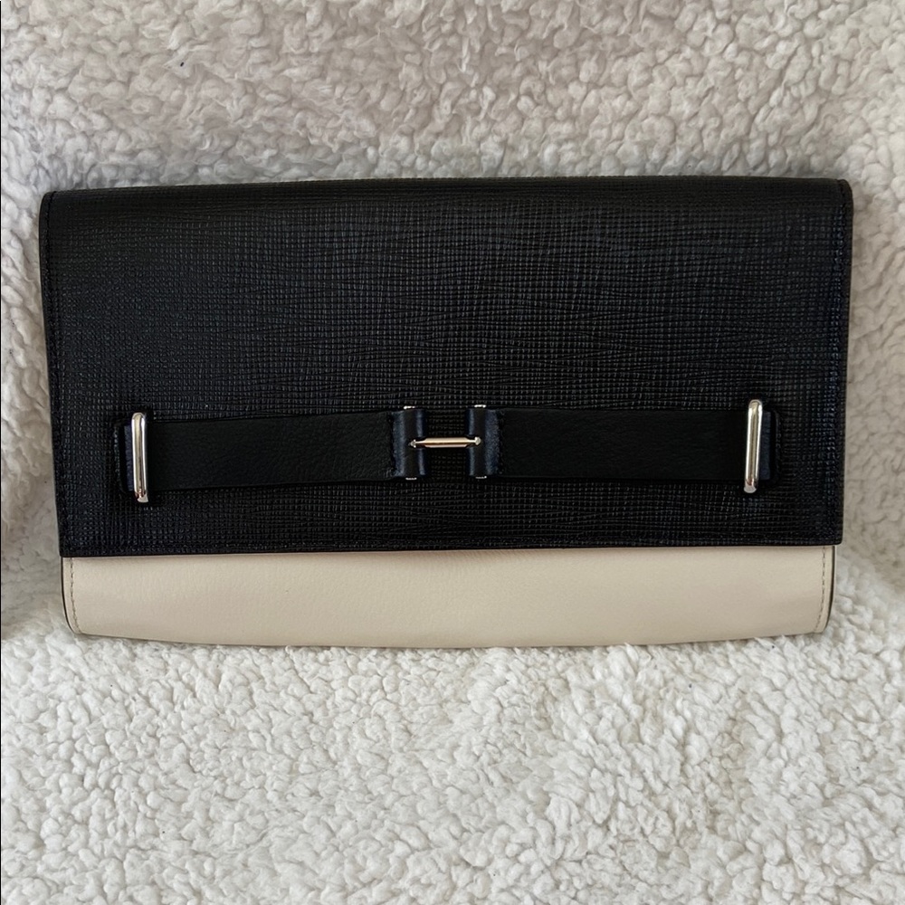 Vince Camuto Black/Morning Dew (Cream) Jemma Clutch with Metal Accents